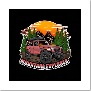 Mountain Explorer Pink Jeep Wrangler Rubicon Posters and Art